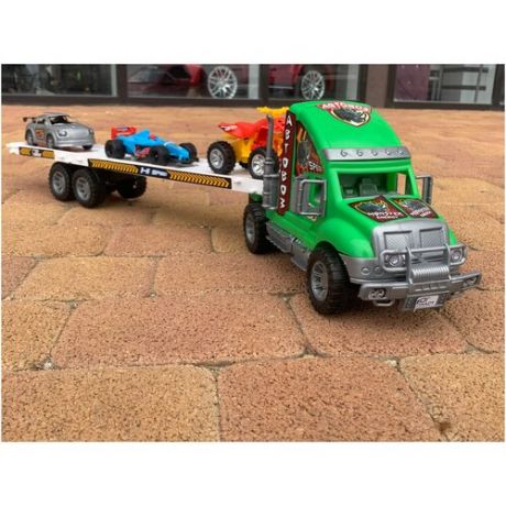 Большой автовоз с набором машин игрушка для детей грузовая машина с прицепом и маленькие машинки зеленый 7059 крепкий пластик
