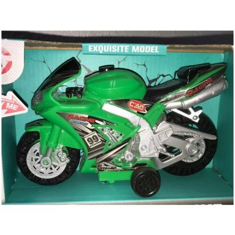 Детский мотоцикл с инерционным механизмом свет/звук игрушка для маленьких детей, цвет зеленый