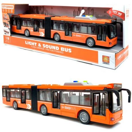 Автобус инерционный City Service, 1:16, подсветка салона, двери открываются, звуковые эффекты, автобус-гармошка, инерционная машинка, 43х9х6 см