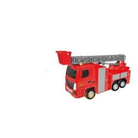 Пожарная машина с серой лестницей1:18, машинка пластмассовая инерционная, со звуковыми и световыми э