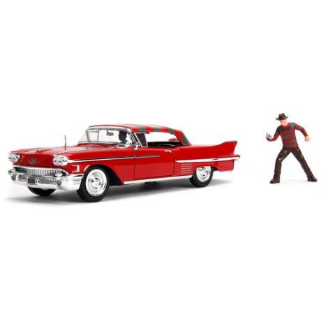 Набор Hollywood Rides Машинка с Фигуркой 2.75" 1:24 1958 Cadillac Series 62 W/Freddy Krueger Generic Figure 31102
