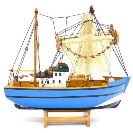 Декоративная Рыбацкая лодка с сетями, дерево, 26см