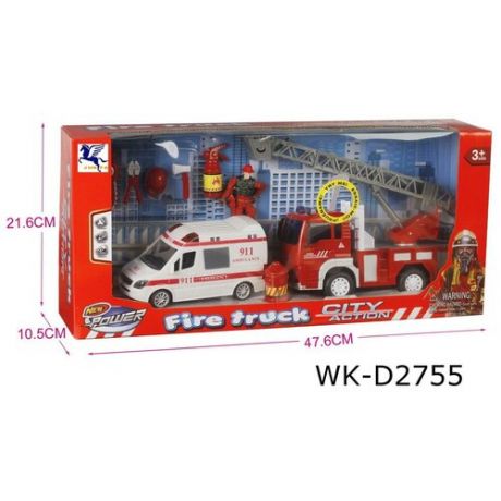 Игровой набор Junfa Служба спасения (пожарная машина, скорая помощь, фигурка пожарного, акссесуары), со световыми и звуковыми эффектами, в коробке 9930A