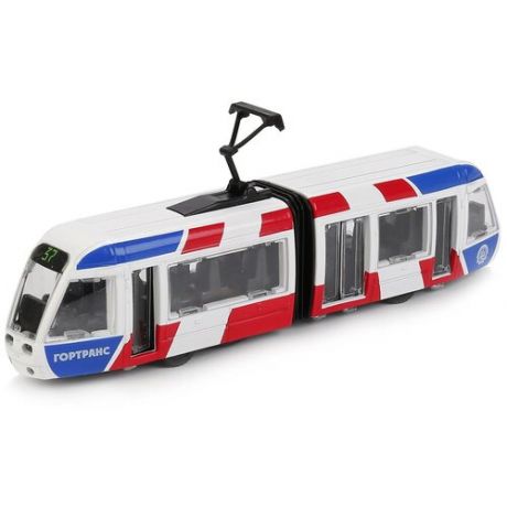 Трамвай Технопарк сочленённый, бело-красно-синий, инерционный SB-17-51-WB(NO IC)