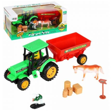 Детский игровой набор "Фермер", трактор инерционный с прицепом, фигурки, аксессуары, зеленый