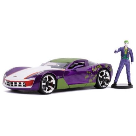 Набор Hollywood Rides: DC The Jocker – модель машины Chevy Corvette Stingray Concept (масштаб 1:24) + фигурка Joker Figure 2,75