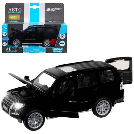 Машинка металлическая Автопанорама Mitsubishi Pajero 4WD Turbo, черный, открываются двери, капот, багажник, свет/звук