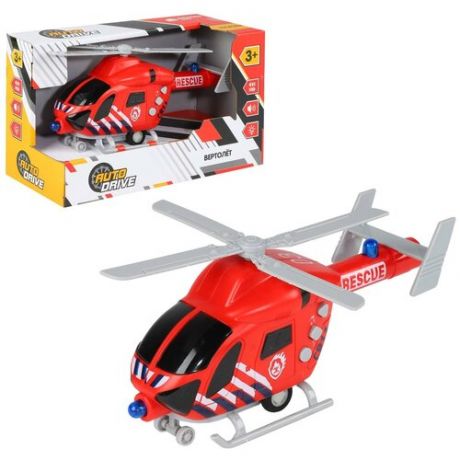 Машинка детская инерционная Вертолет AUTODRIVE на батарейках со светом и звуком, красный, в/к 22,5*10*13,5см