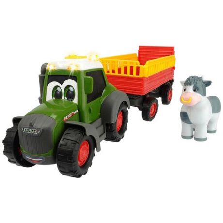 Трактор Dickie Toys Happy Fendt с прицепом для перевозки животных (3815004), 30 см, зеленый/красный