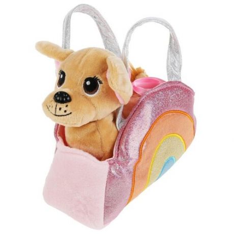Мягкая игрушка Мой питомец Собачка в радужной сумочке, 15 см