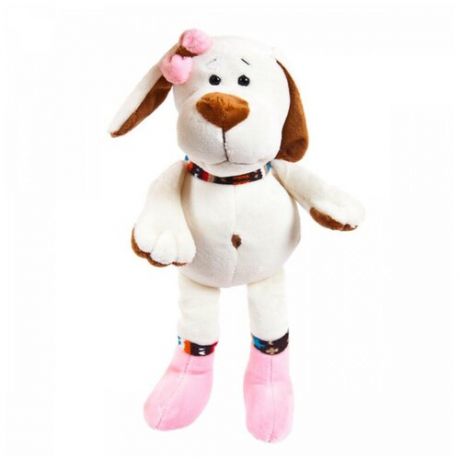 Мягкая игрушка ABtoys Собака с розовым бантом, 17 см