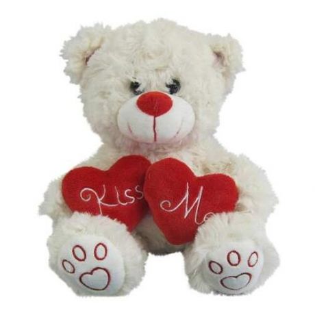 Мягкая игрушка Junfa toys Медведь белый с сердцем Kiss me, 18 см