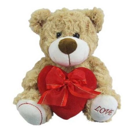 Мягкая игрушка Junfa Toys Медведь коричневый с сердцем Love, 18 см