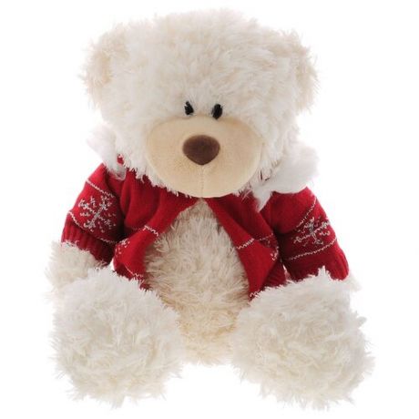 Белый медведь в красном свитере 35см