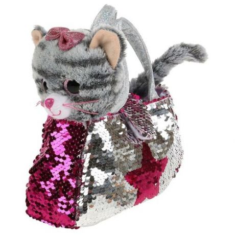 Мягкая игрушка Мой питомец Кошка, 17 см, в сумочке из пайеток, в пакете (F80179-17B)