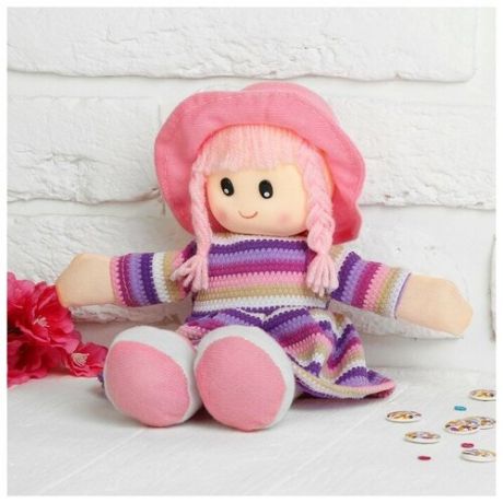 Мягкая игрушка «Кукла», в платье в полоску и шляпке, цвета микс