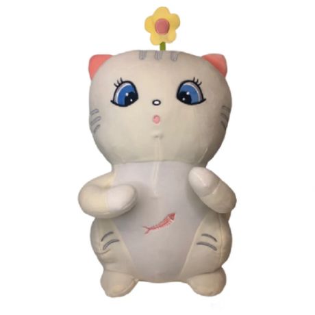 Мягкая игрушка кошечка кошка аниме с цветочком, 25 см