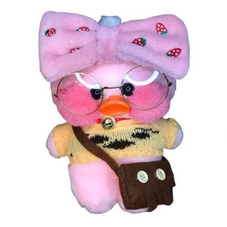 Мягкая Игрушка Уточка Лалафанфан (Lalafanfan) 30 см - Розовая в розовой повязке и желтом свитере