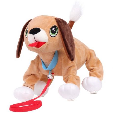 Интерактивная мягкая игрушка Собачка-Шагачка Собака на поводке Метис, ходит без батареек, 28 см