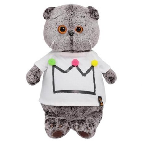 Мягкая игрушка BUDI BASA collection Кот Басик в футболке с короной, 25 см, серый