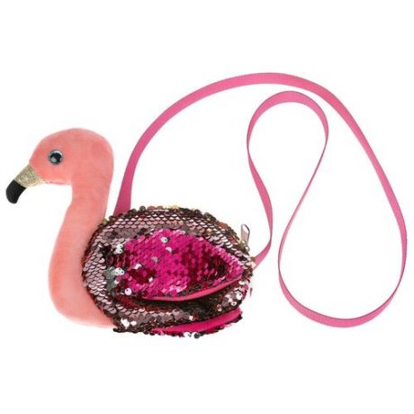 Мягкая игрушка сумочка в виде фламинго из пайеток 16х18см, Мой питомец