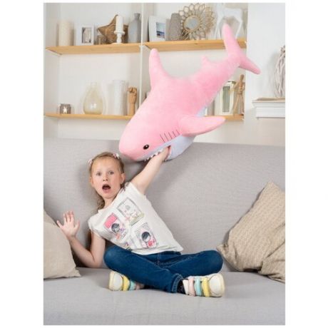 Мягкая игрушка Акула 100 см с карманом, плюшевая, розовая by GoldStitch