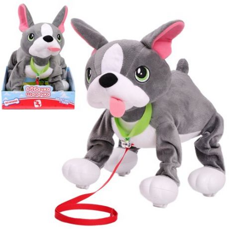 Интерактивная мягкая игрушка Собачка-Шагачка Собака на поводке Французский бульдог, ходит без батареек, 28 см