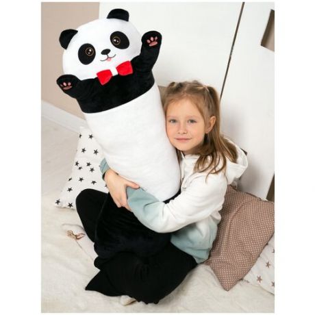 Мягкая игрушка подушка обнимашка длинная Панда 100 см со съемной бабочкой, плюшевая, черно-белая by GoldStitch