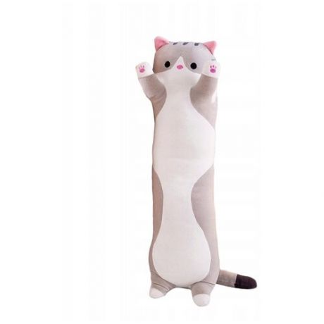 Большая мягкая плюшевая игрушка Длинный Кот подушка батон 60 см Серый