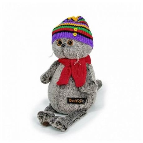 Мягкая игрушка Basik&Ko "Басик в полосатой шапке с шарфом", 19 см
