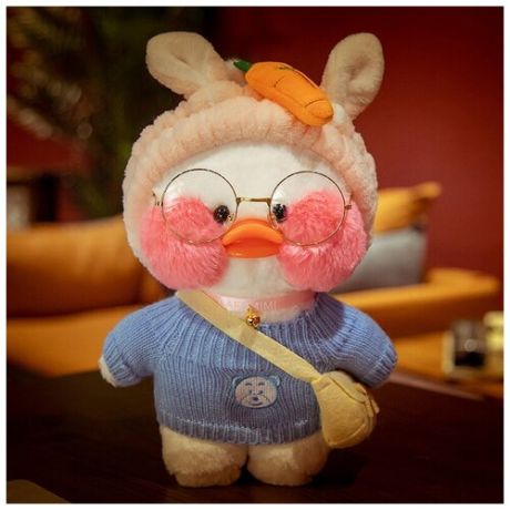 Утка - плюшевая мягкая игрушка в одежде с очками и брелок , 30 см/ Утка лалафанфан -lalafanfan