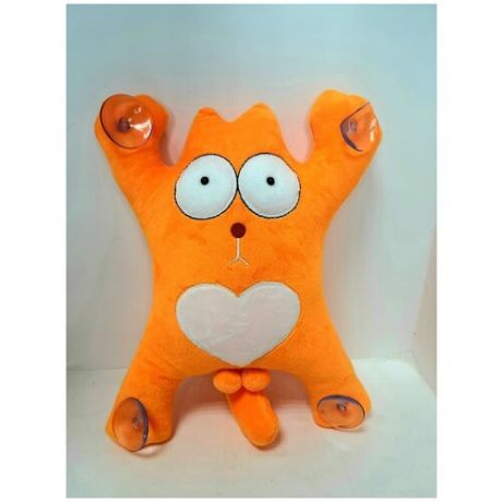 Кот на присосках в машину, с бубенцами, 30 см (оранжевый), мягкая игрушка