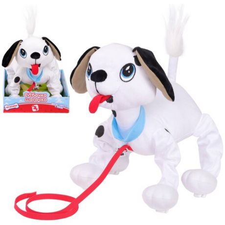 Интерактивная мягкая игрушка Собачка-Шагачка Собака на поводке Далматин, ходит без батареек, 28 см