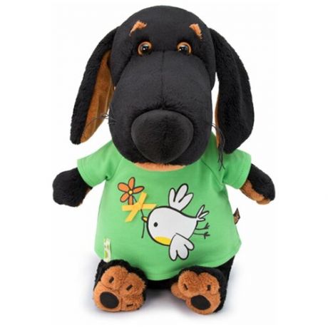 Budi Basa Мягкая игрушка Собака Ваксон в футболке с принтом птичка с цветочком, 25 см