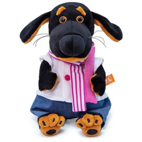 Мягкая игрушка Budi basa, собака Ваксон BABY с полосатым шарфом, 19 см
