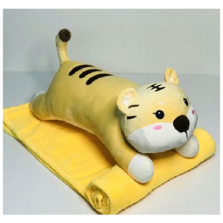 Мягкая игрушка с пледом/ Игрушка Тигр 3 в 1/ Игрушка плед подушка , желтый , 60 см