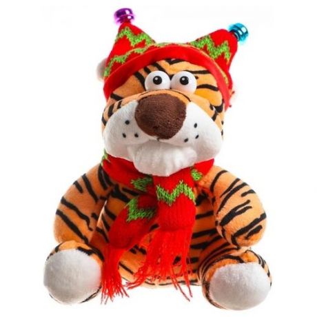 Мягкая игрушка Сима-Ленд Тигр в шапке 6030860, 18 см, оранжевый