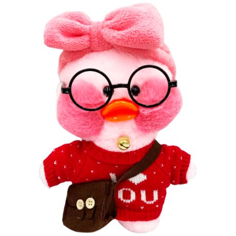 Детская Мягкая игрушка/Уточка Розовая Лалафанфан/ Утка в одежде с очками и сумочкой