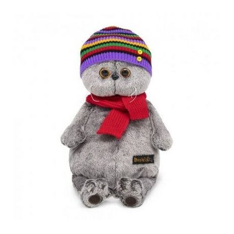 Мягкая игрушка Basik & Co Басик в полосатой шапке с шарфом 30 см