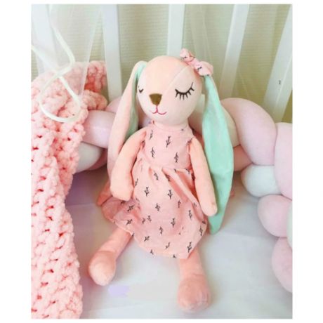 Кукла-сплюшка/спящий крольчонок/сонный зайчонок в розовом платьице/ плюшевый зайка соня/мягкая игрушка 55 см