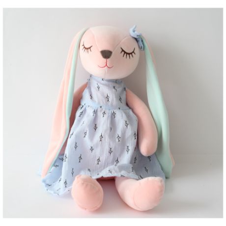 Кукла-сплюшка/спящий крольчонок/сонный зайчонок в голубом платьице/ плюшевый зайка соня/мягкая игрушка 42 см