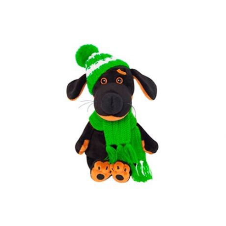 Мягкая игрушка Basik&Co Пёс Ваксон в шапочке и шарфе, 19 см