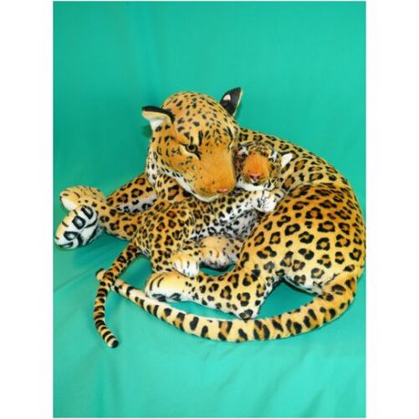 Мягкая игрушка Леопард с детенышем реалистичный 96 см.