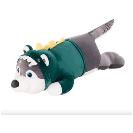 Мягкая игрушка-подушка собака Хаски/ длинная собака батон / Хаски антистресс /в кофточке зеленый 60 см