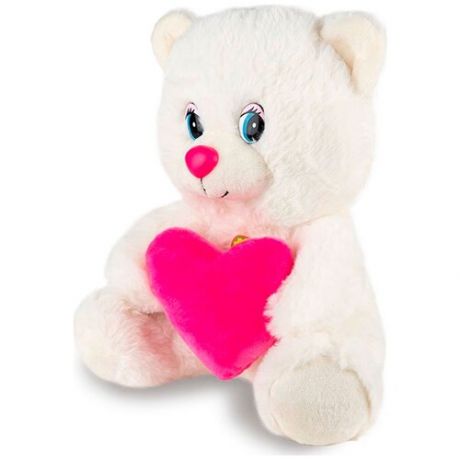 Мягкая игрушка Maxi Play Мишка с сердцем, озвученный, 21 см, белый