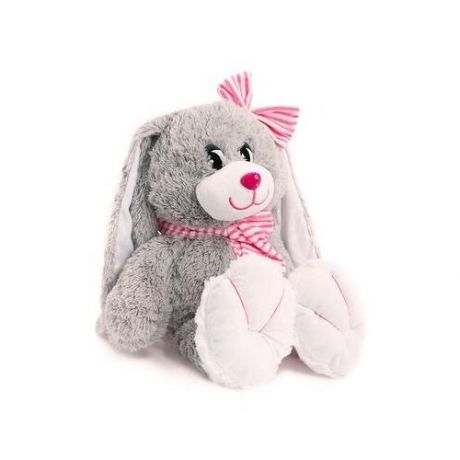 Плюшевый очень мягкий заяц с полосатым шарфом розовый 60