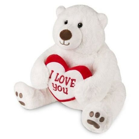 Мягкая игрушка Maxitoys Белый Медведь с сердцем, 30 см