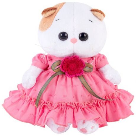 Мягкая игрушка Basik&Co Кошка Ли-Ли baby в платье с вязаным цветочком, 20 см