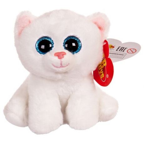 Мягкая игрушка ABtoys Котёнок белый с голубыми глазами, 15 см