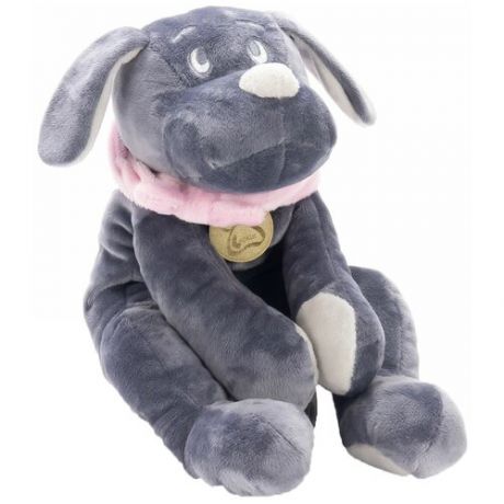 Мягкая игрушка Lapkin Собака серая в розовом шарфике, 30 см